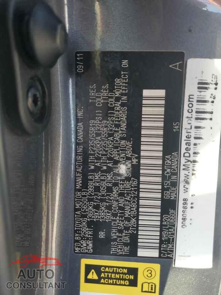 LEXUS RX350 2012 - 2T2BK1BA8CC121167