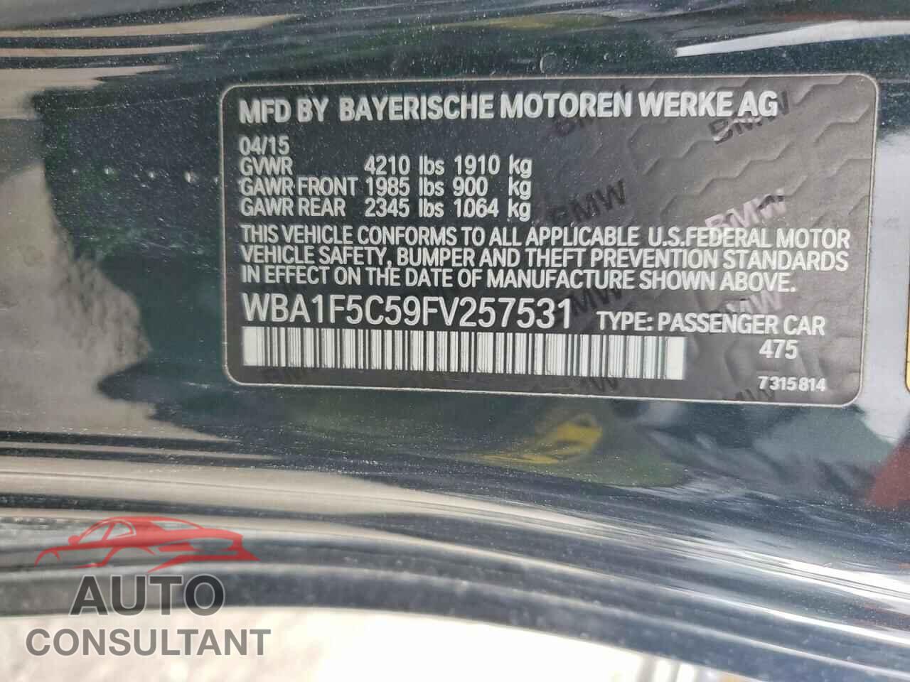 BMW 2 SERIES 2015 - WBA1F5C59FV257531