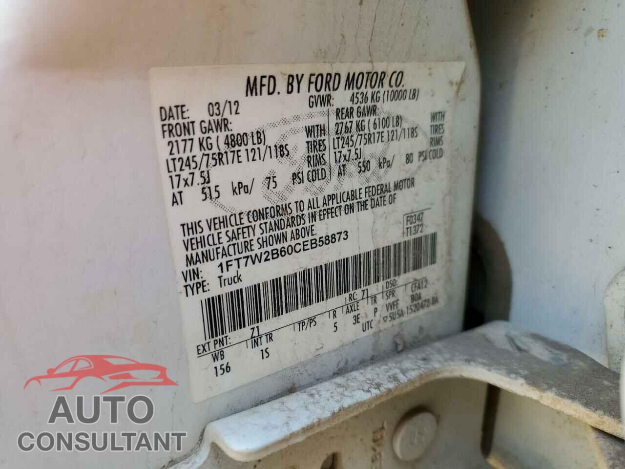 FORD F250 2012 - 1FT7W2B60CEB58873