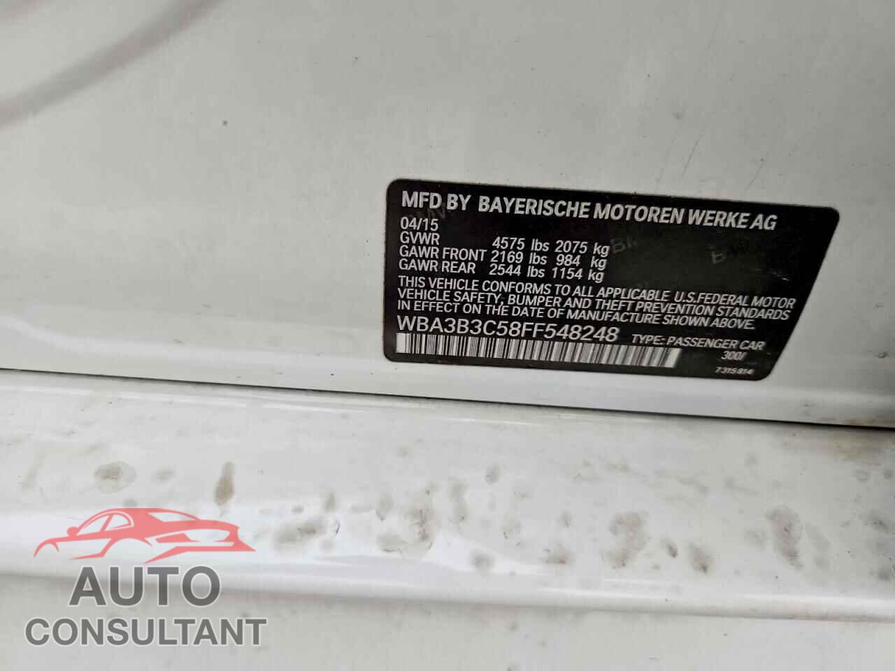BMW 3 SERIES 2015 - WBA3B3C58FF548248