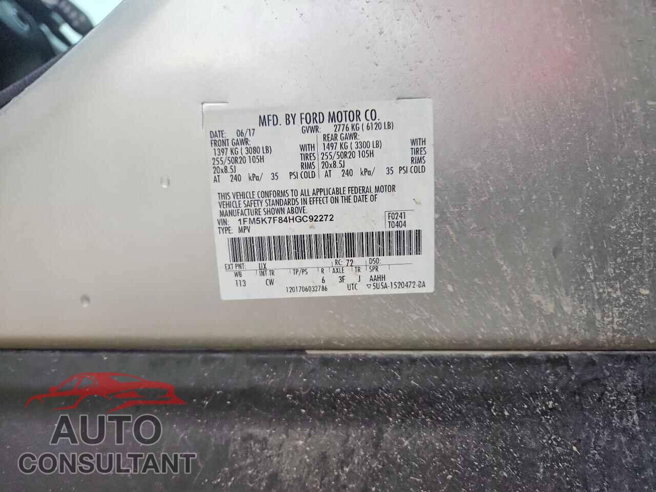 FORD EXPLORER 2017 - 1FM5K7F84HGC92272