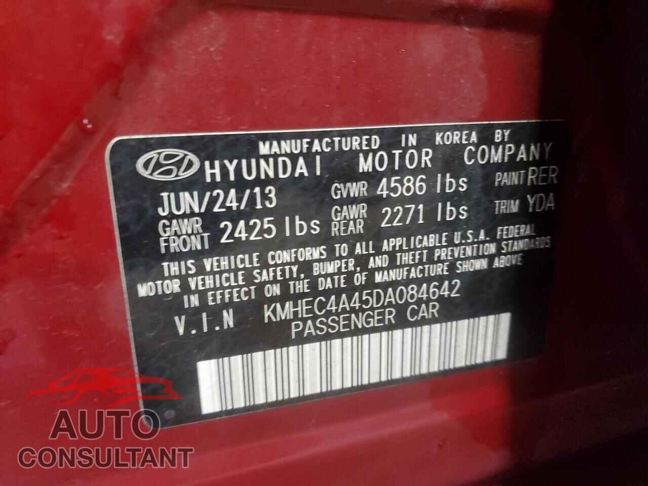 HYUNDAI SONATA 2013 - KMHEC4A45DA084642