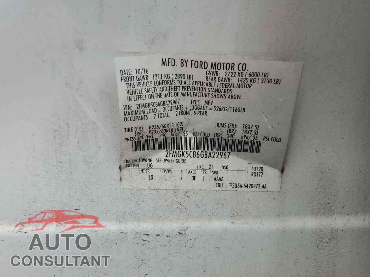 FORD FLEX 2016 - 2FMGK5C86GBA22967