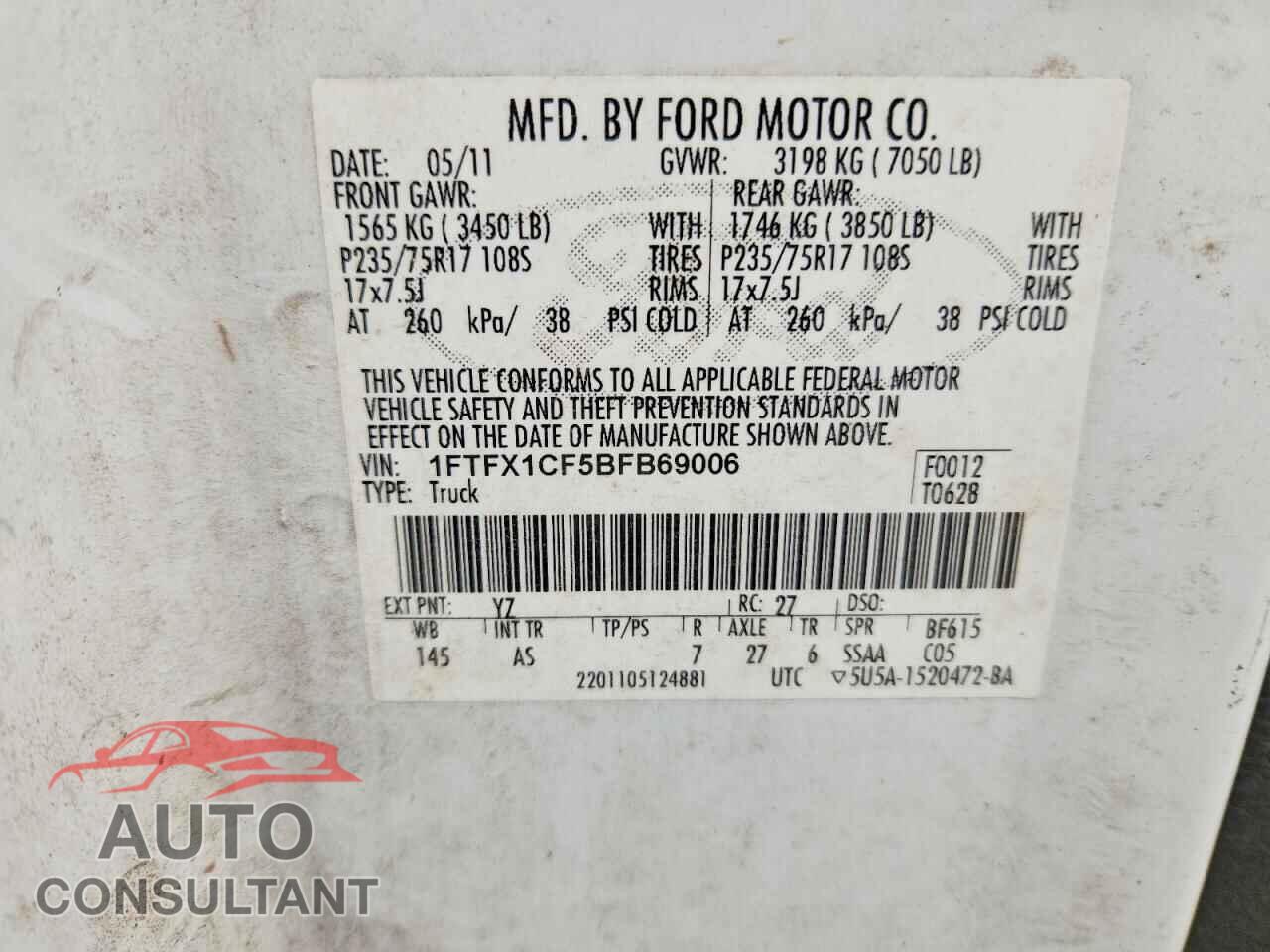 FORD F-150 2011 - 1FTFX1CF5BFB69006