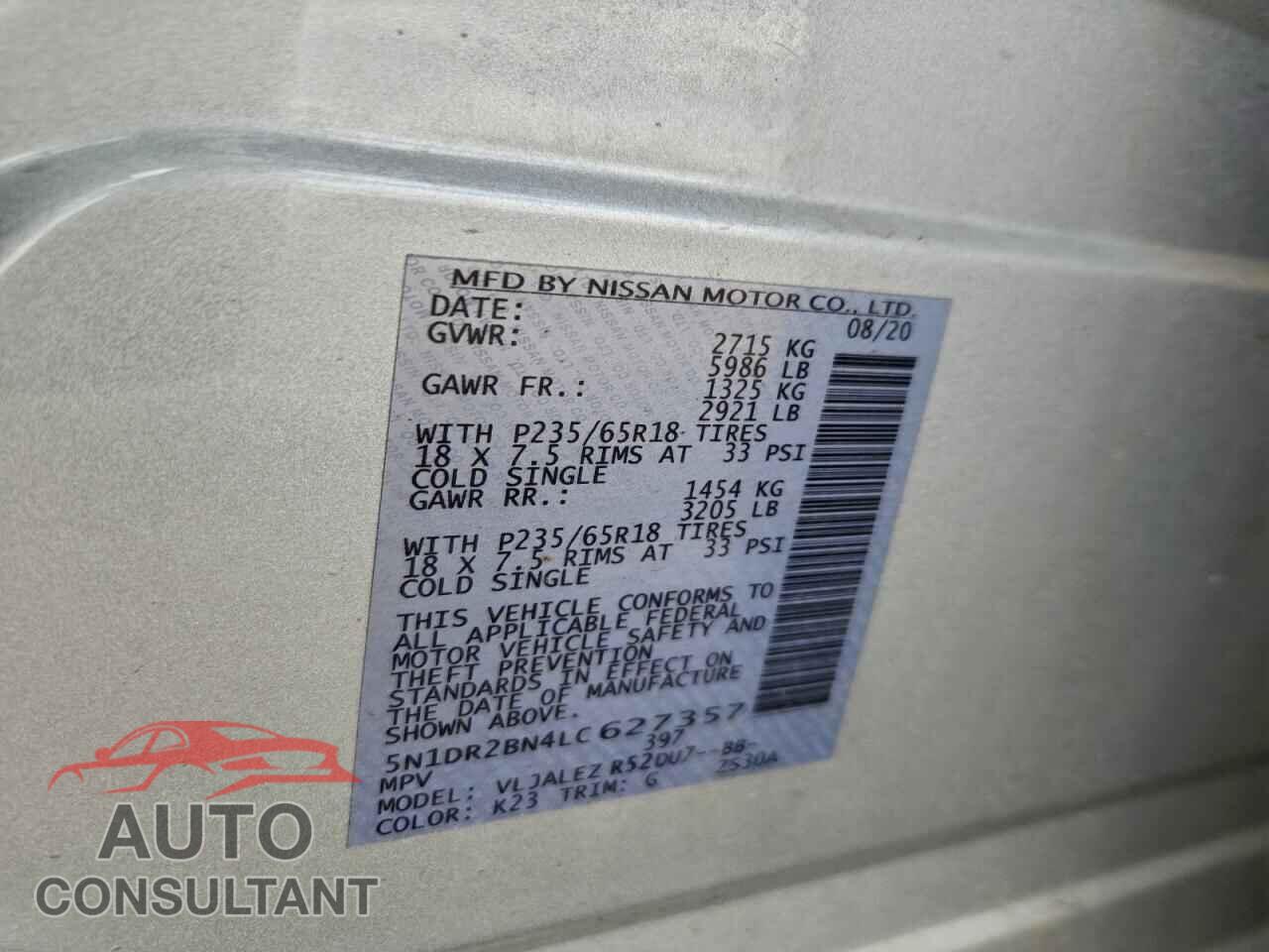 NISSAN PATHFINDER 2020 - 5N1DR2BN4LC627357