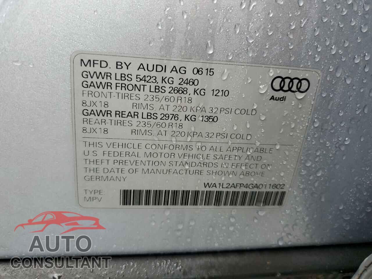 AUDI Q5 2016 - WA1L2AFP4GA011602