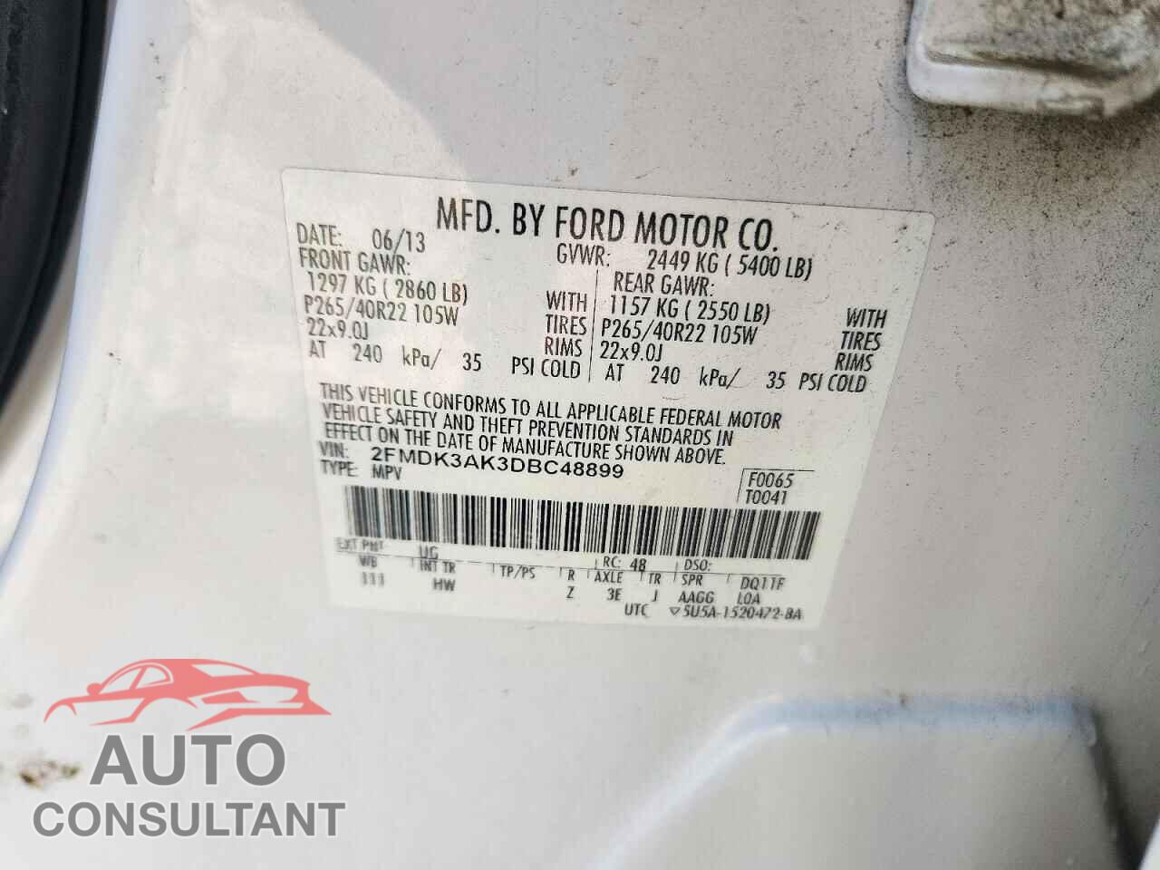 FORD EDGE 2013 - 2FMDK3AK3DBC48899