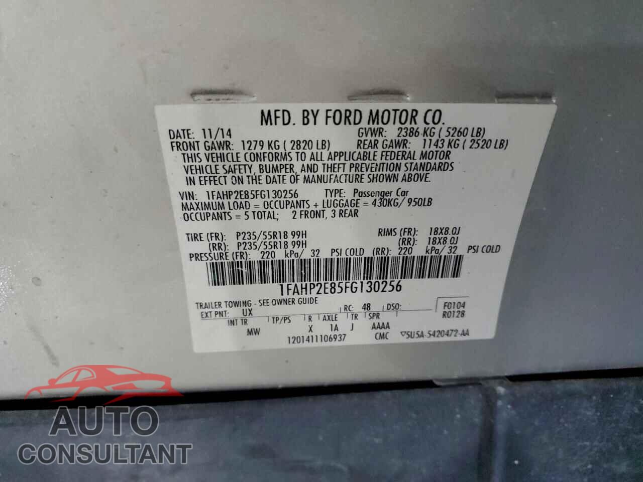 FORD TAURUS 2015 - 1FAHP2E85FG130256