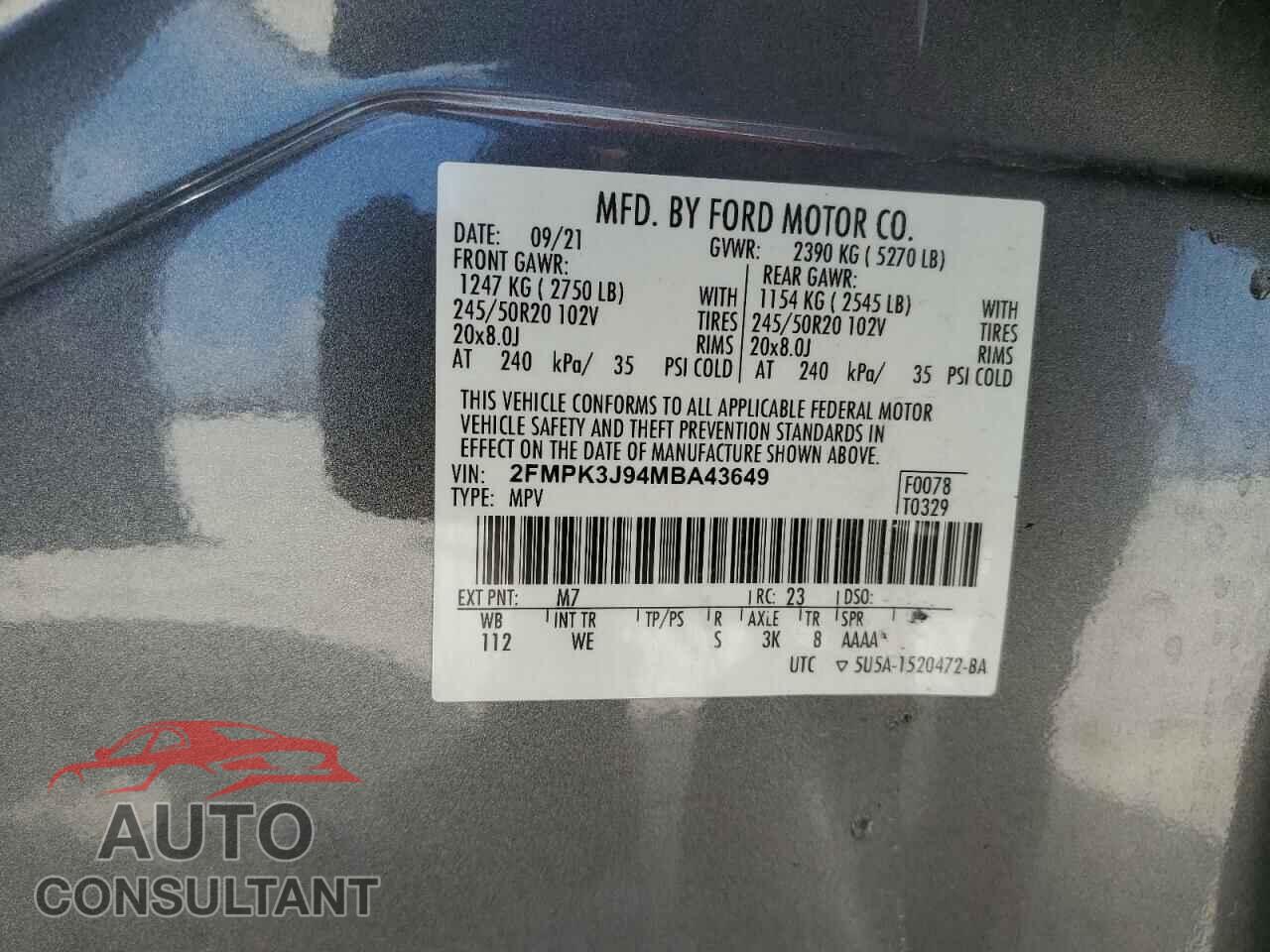 FORD EDGE 2021 - 2FMPK3J94MBA43649