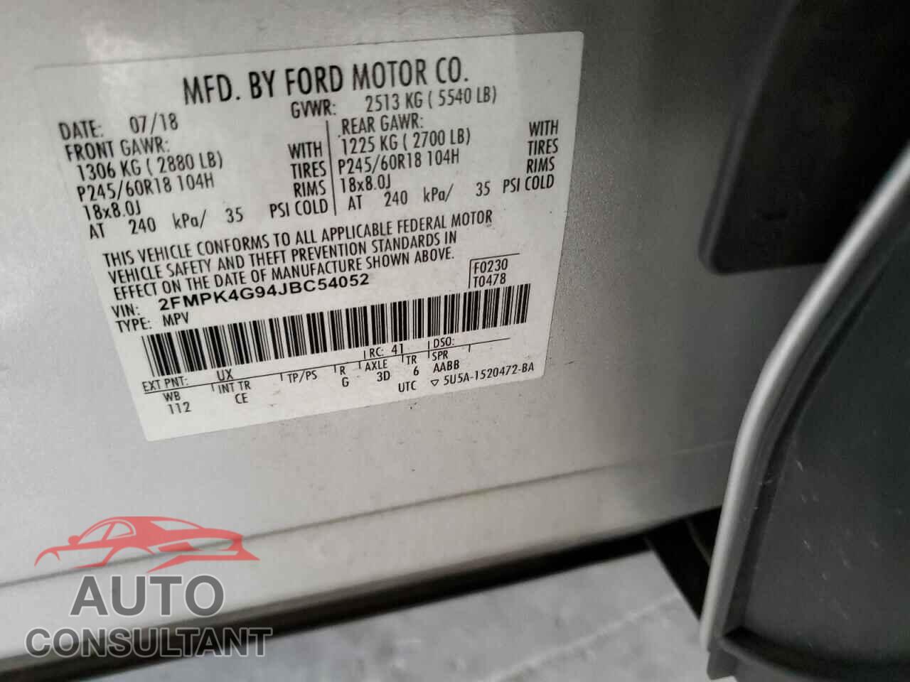 FORD EDGE 2018 - 2FMPK4G94JBC54052