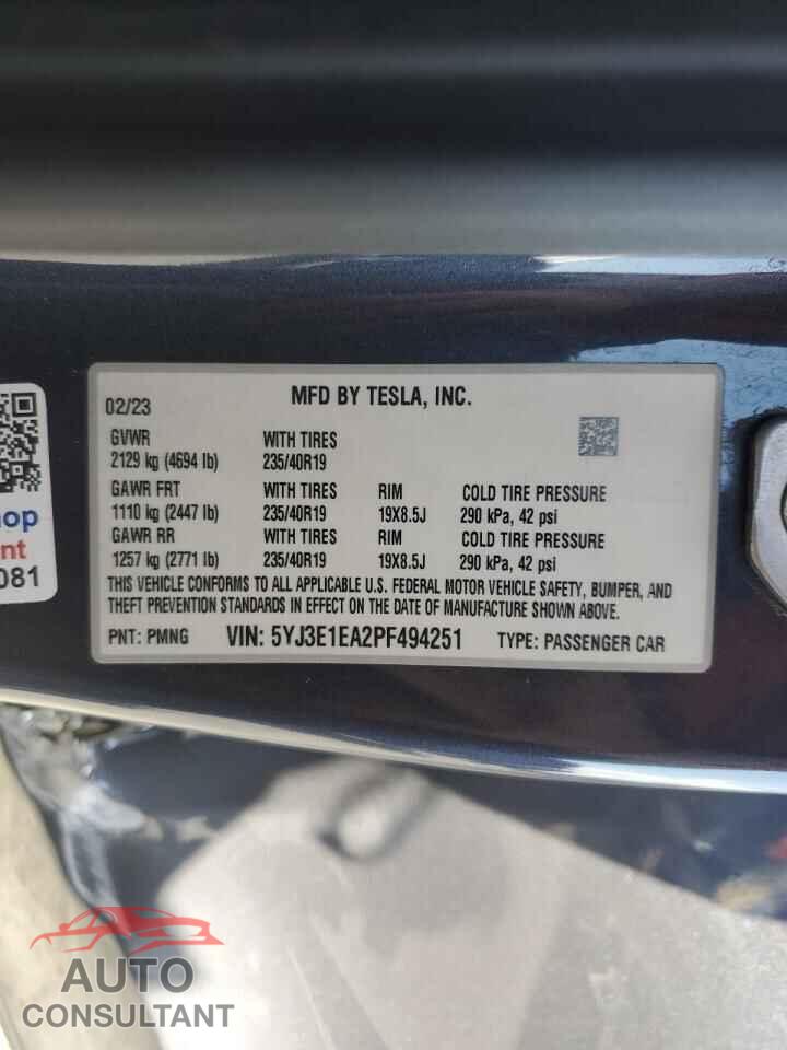 TESLA MODEL 3 2023 - 5YJ3E1EA2PF494251