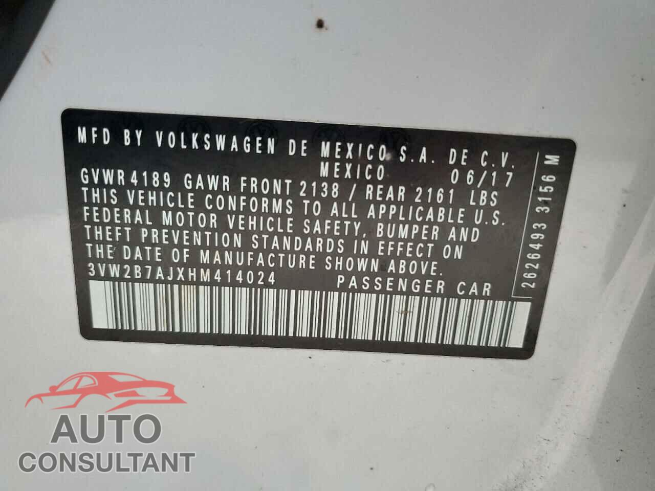 VOLKSWAGEN JETTA 2017 - 3VW2B7AJXHM414024