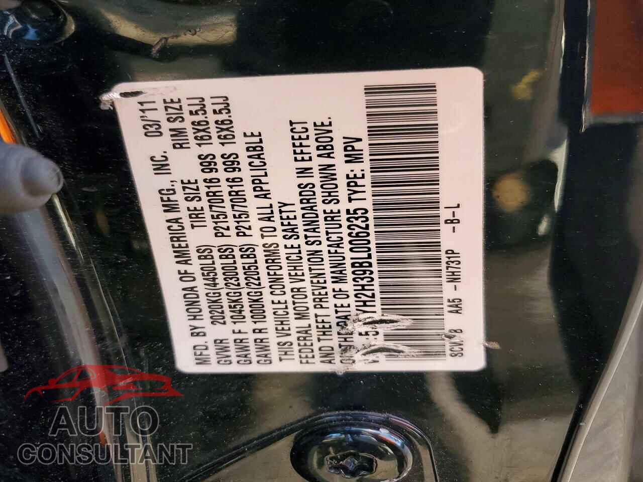 HONDA ELEMENT 2011 - 5J6YH2H39BL006235