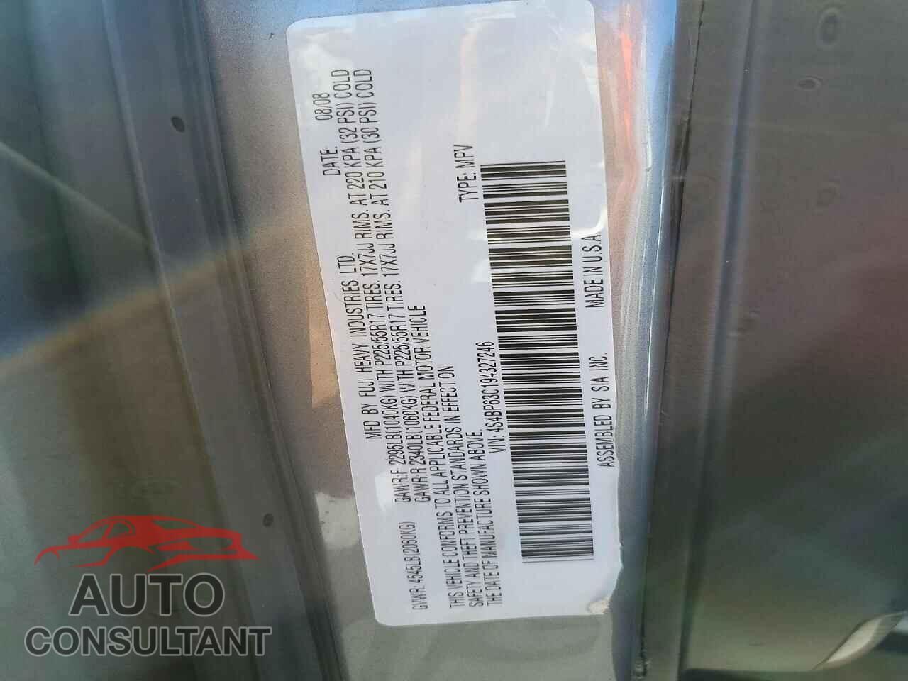SUBARU OUTBACK 2009 - 4S4BP63C194327246