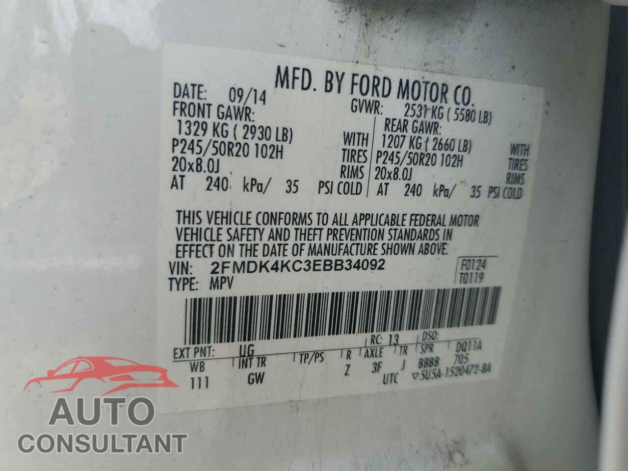 FORD EDGE 2014 - 2FMDK4KC3EBB34092