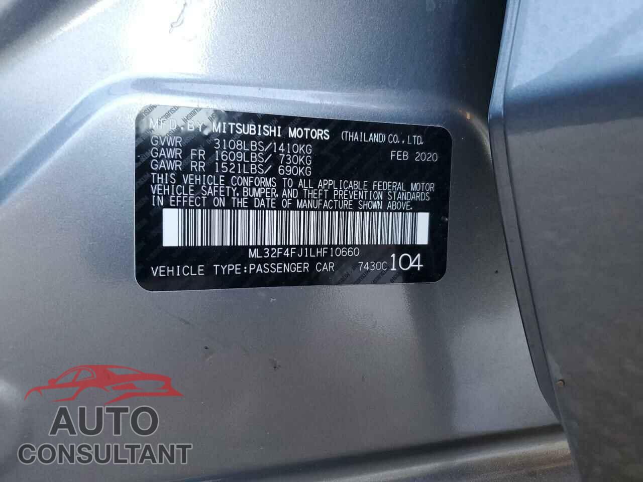MITSUBISHI MIRAGE 2020 - ML32F4FJ1LHF10660