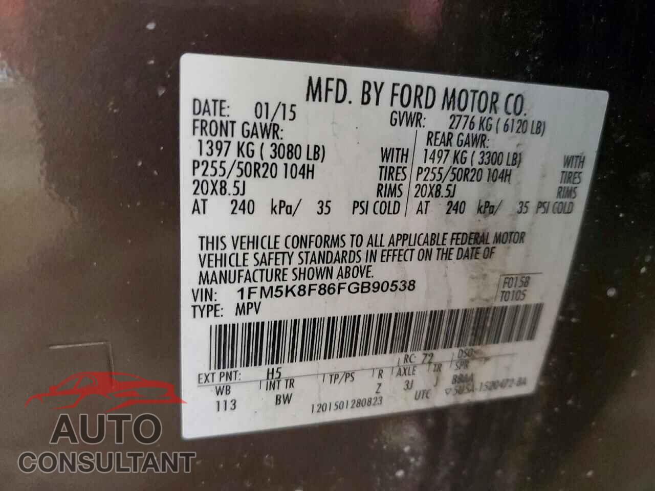 FORD EXPLORER 2015 - 1FM5K8F86FGB90538