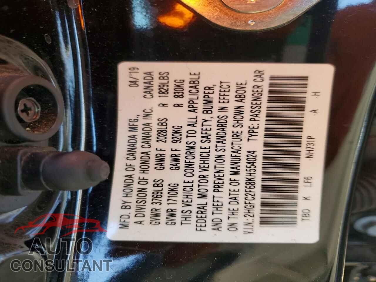HONDA CIVIC 2019 - 2HGFC2F68KH554024
