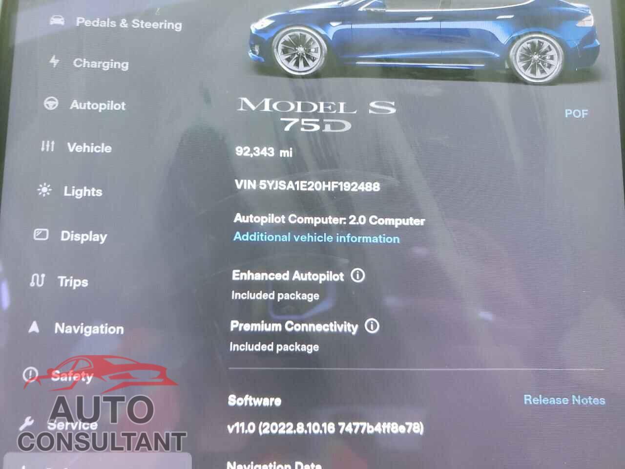 TESLA MODEL S 2017 - 5YJSA1E20HF192488