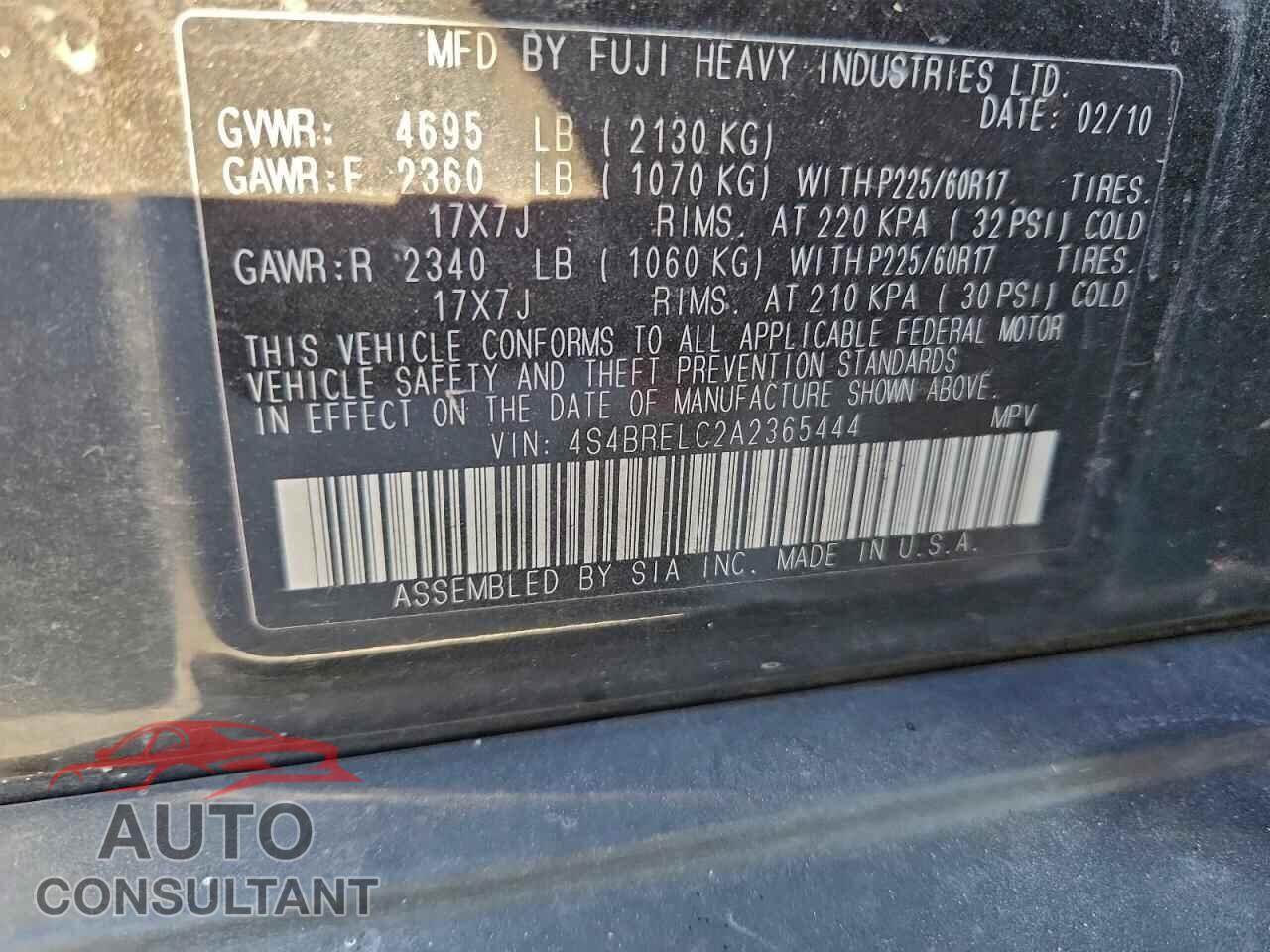 SUBARU OUTBACK 2010 - 4S4BRELC2A2365444