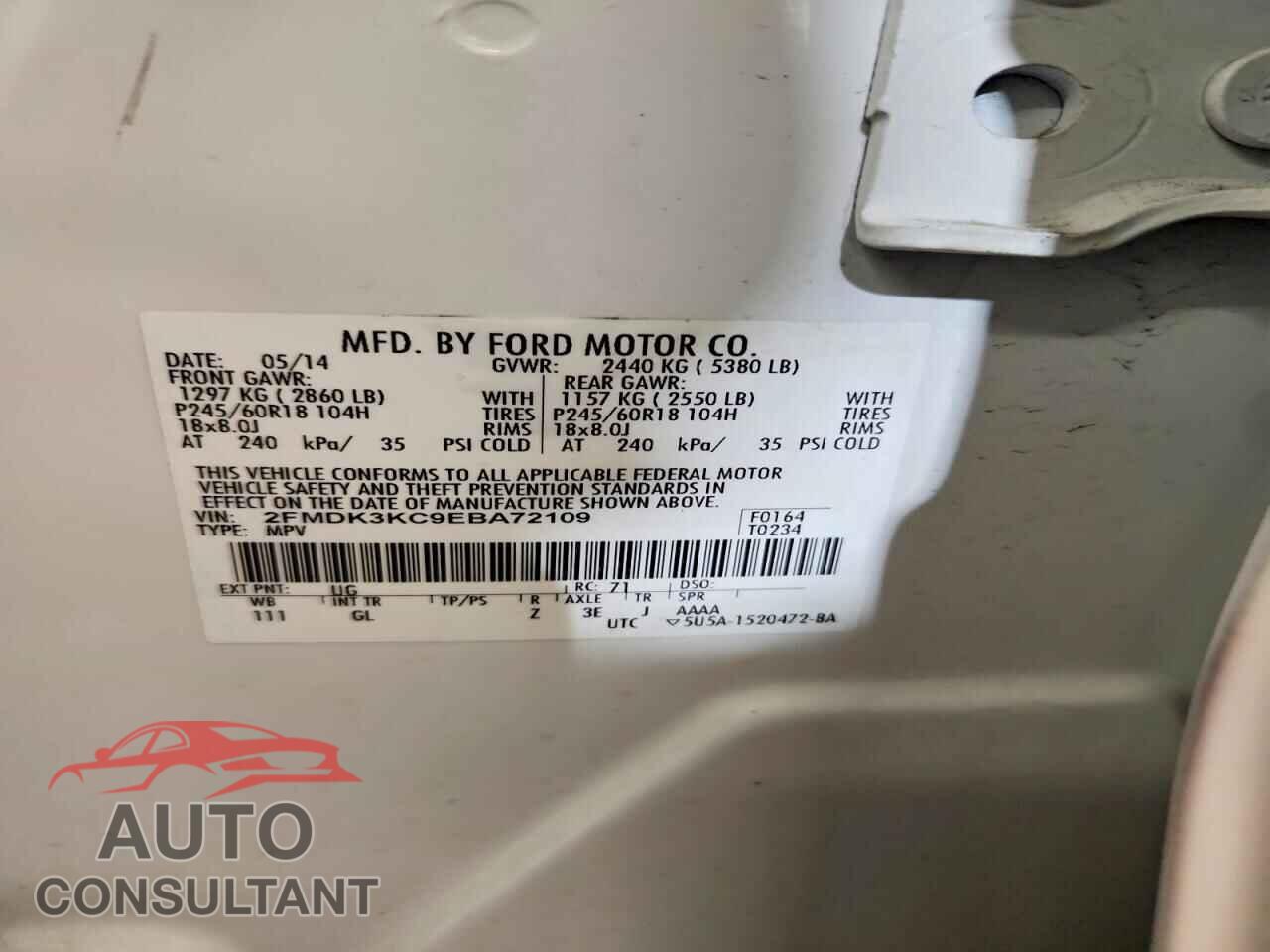FORD EDGE 2014 - 2FMDK3KC9EBA72109