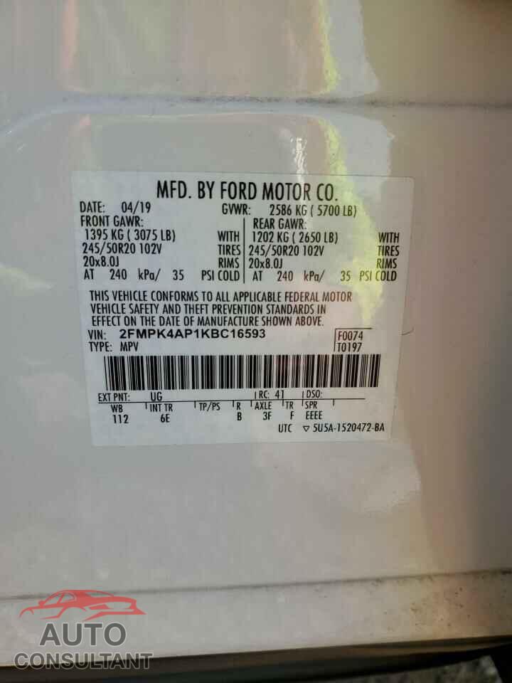 FORD EDGE 2019 - 2FMPK4AP1KBC16593