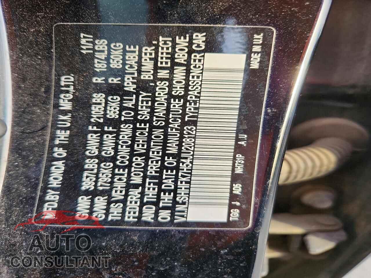 HONDA CIVIC 2018 - SHHFK7H54JU208123