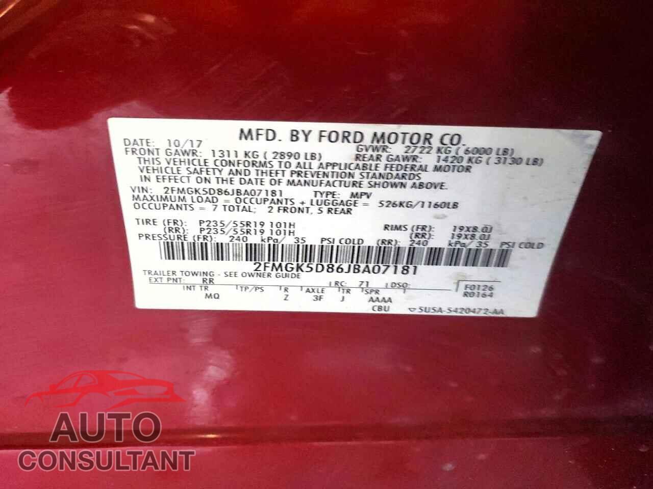 FORD FLEX 2018 - 2FMGK5D86JBA07181