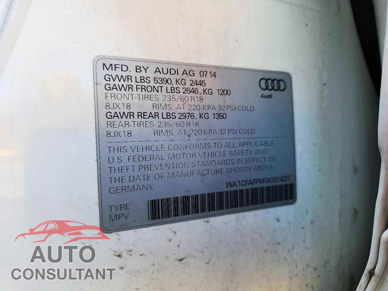 AUDI Q5 2015 - WA1CFAFP6FA031627