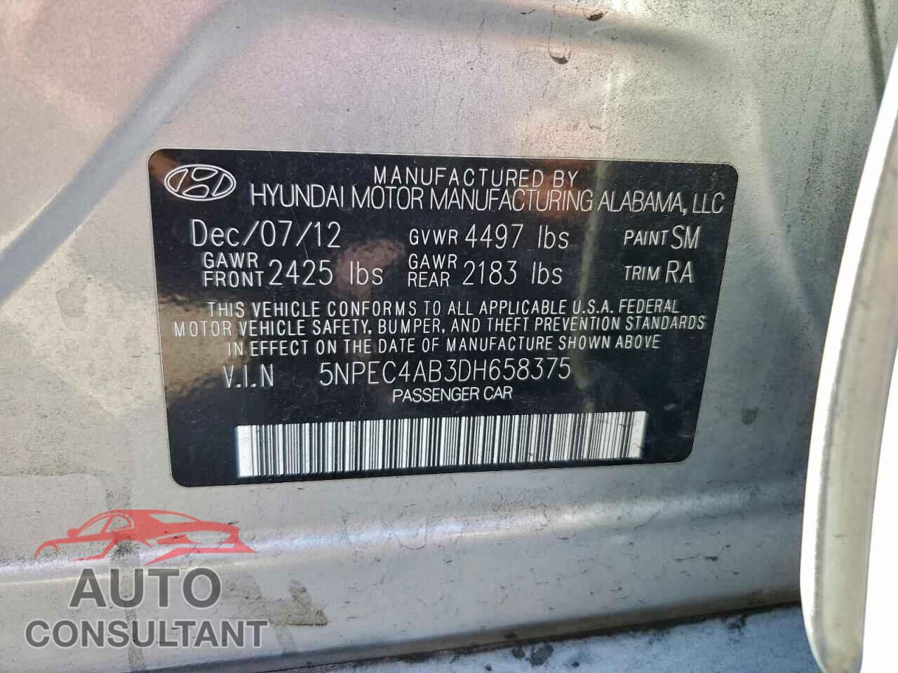 HYUNDAI SONATA 2013 - 5NPEC4AB3DH658375