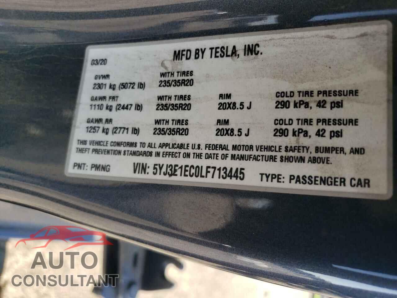 TESLA MODEL 3 2020 - 5YJ3E1EC0LF713445