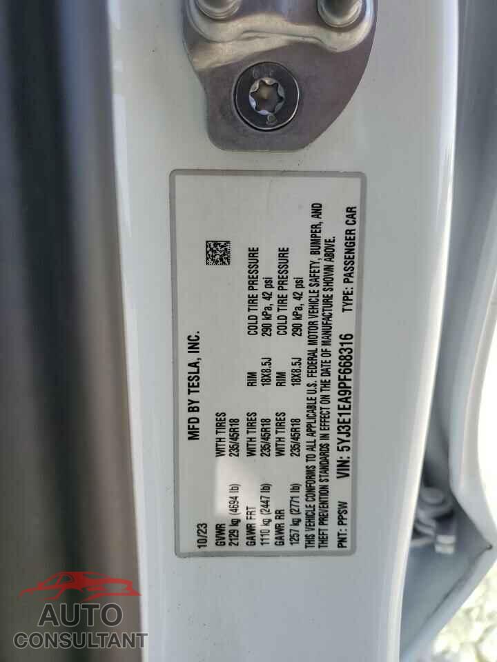 TESLA MODEL 3 2023 - 5YJ3E1EA9PF668316
