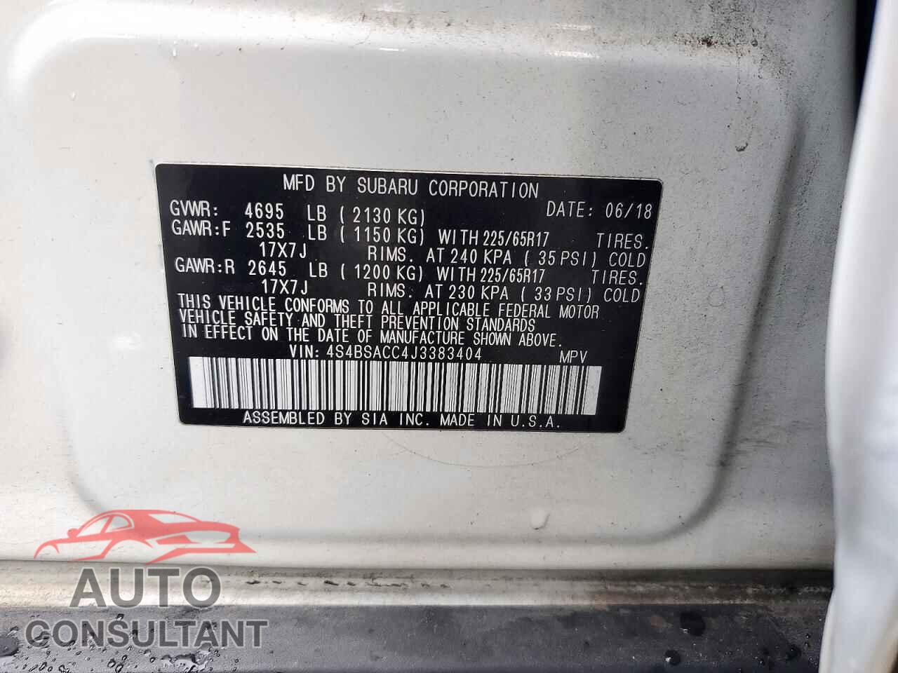 SUBARU OUTBACK 2018 - 4S4BSACC4J3383404