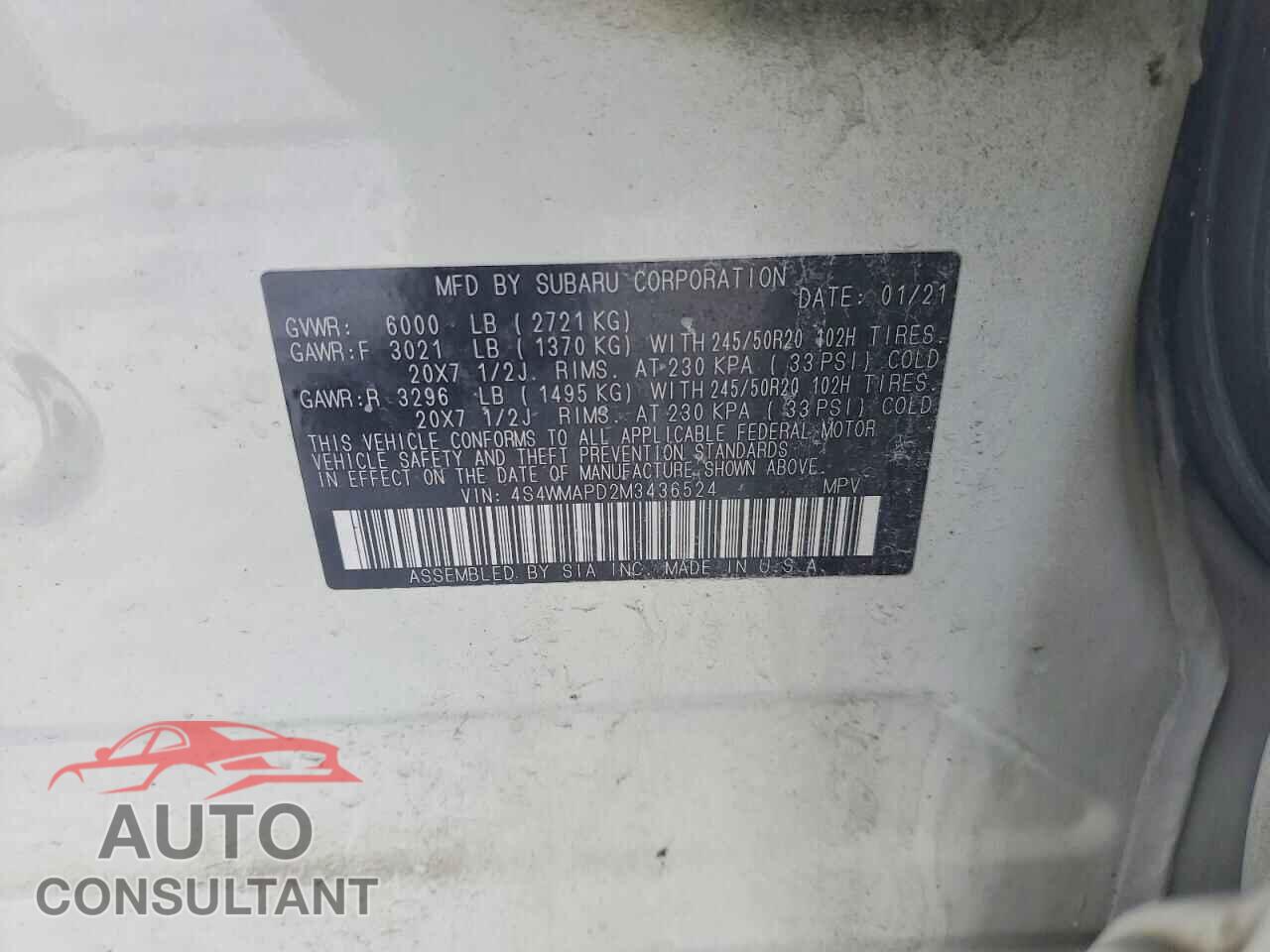 SUBARU ASCENT 2021 - 4S4WMAPD2M3436524