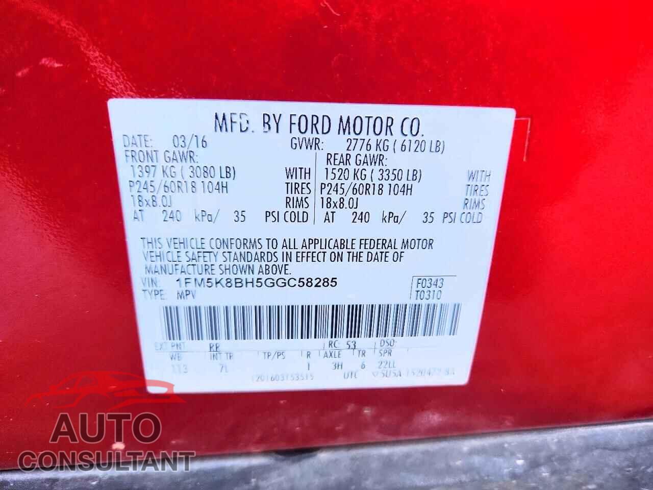 FORD EXPLORER 2016 - 1FM5K8BH5GGC58285