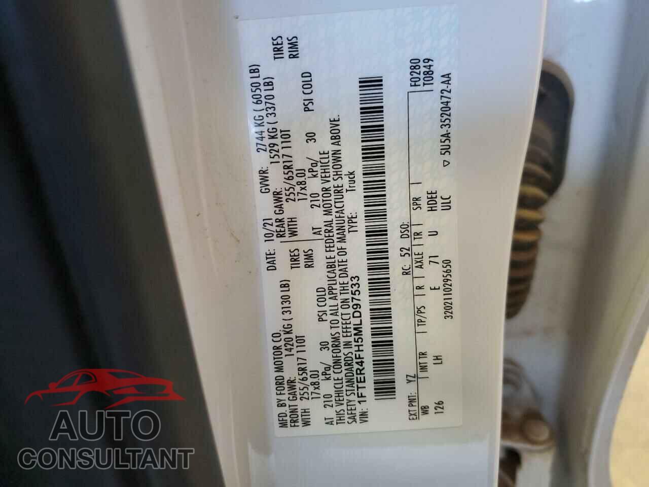 FORD RANGER 2021 - 1FTER4FH5MLD97533