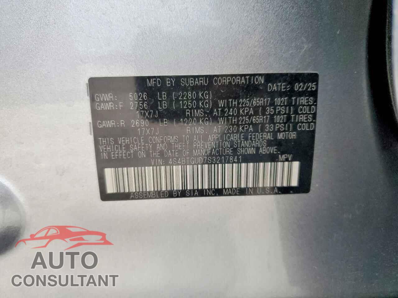 SUBARU OUTBACK WI 2025 - 4S4BTGUD7S3217841