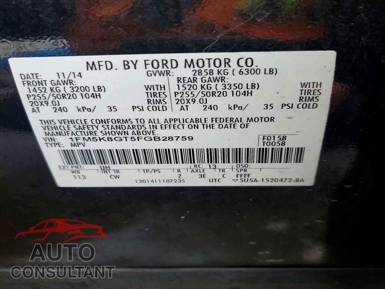 FORD EXPLORER 2015 - 1FM5K8GT5FGB28759