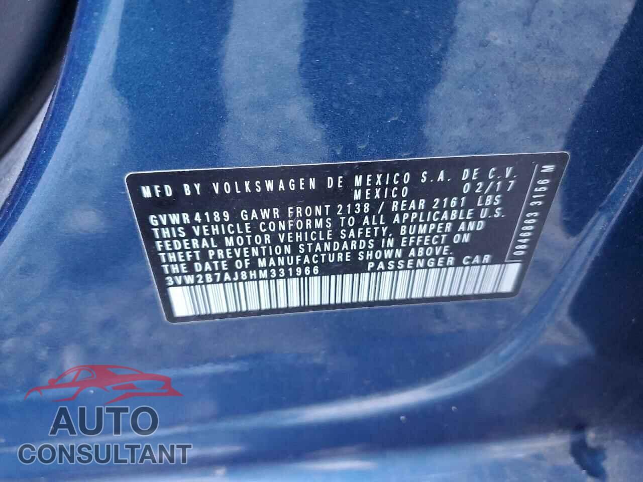 VOLKSWAGEN JETTA 2017 - 3VW2B7AJ8HM331966