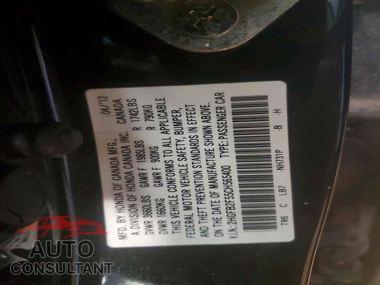 HONDA CIVIC 2012 - 2HGFB2F55CH565400