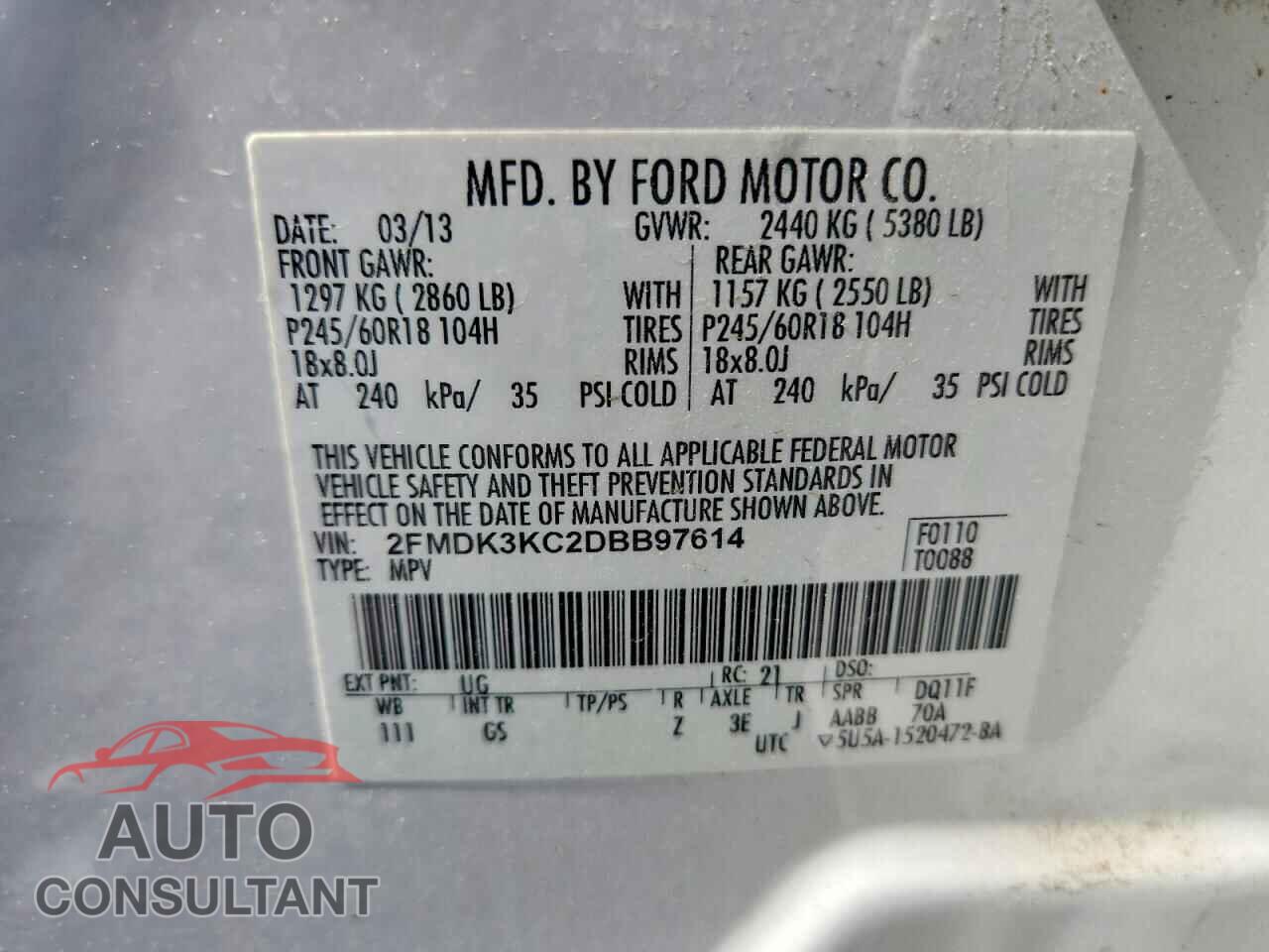 FORD EDGE 2013 - 2FMDK3KC2DBB97614