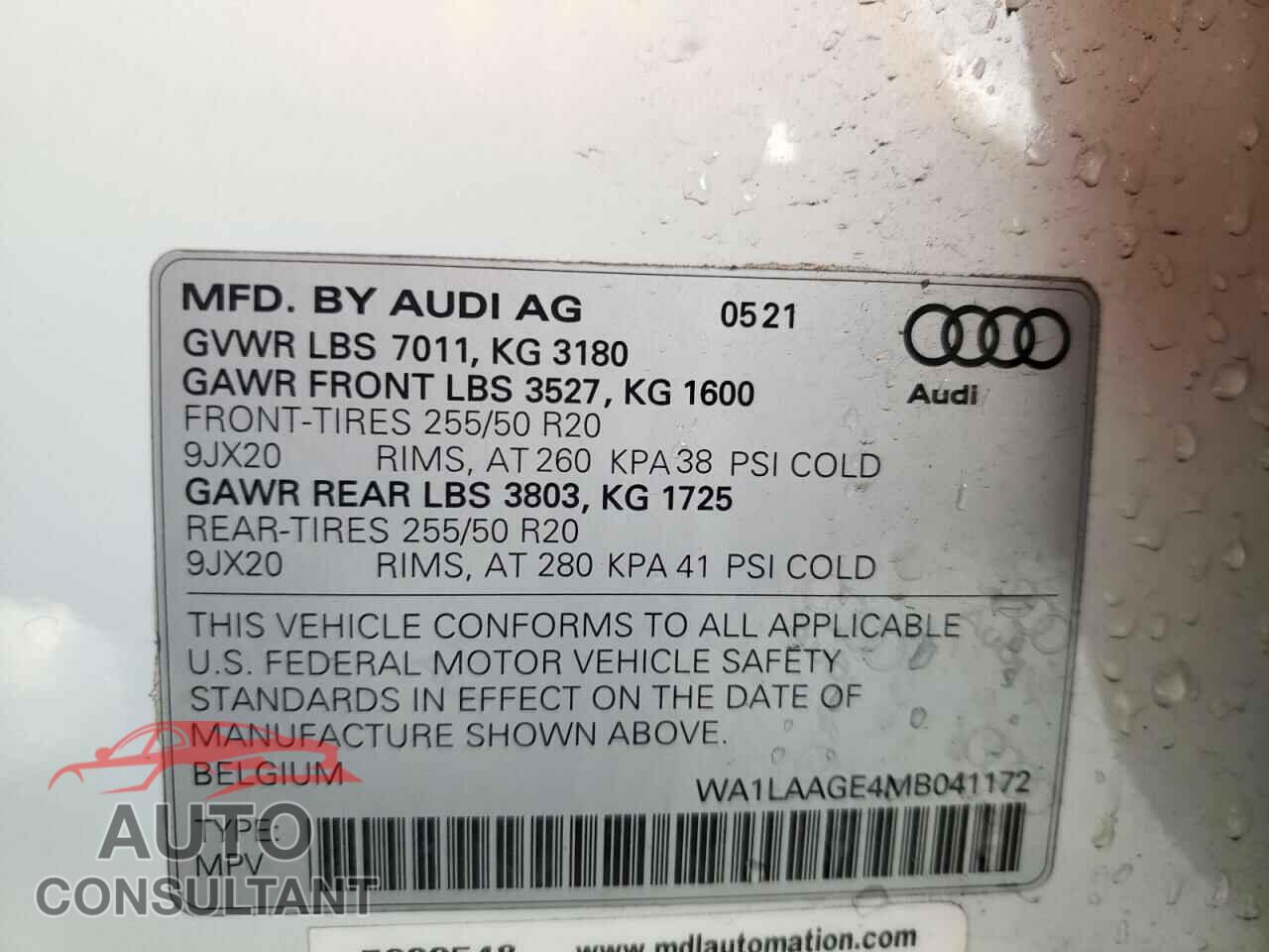 AUDI E-TRON 2021 - WA1LAAGE4MB041172