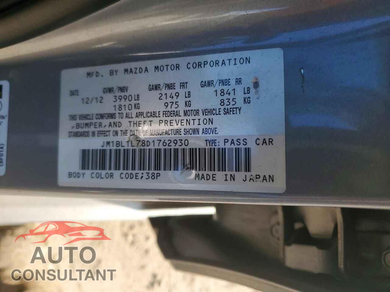 MAZDA 3 2013 - JM1BL1L78D1762930