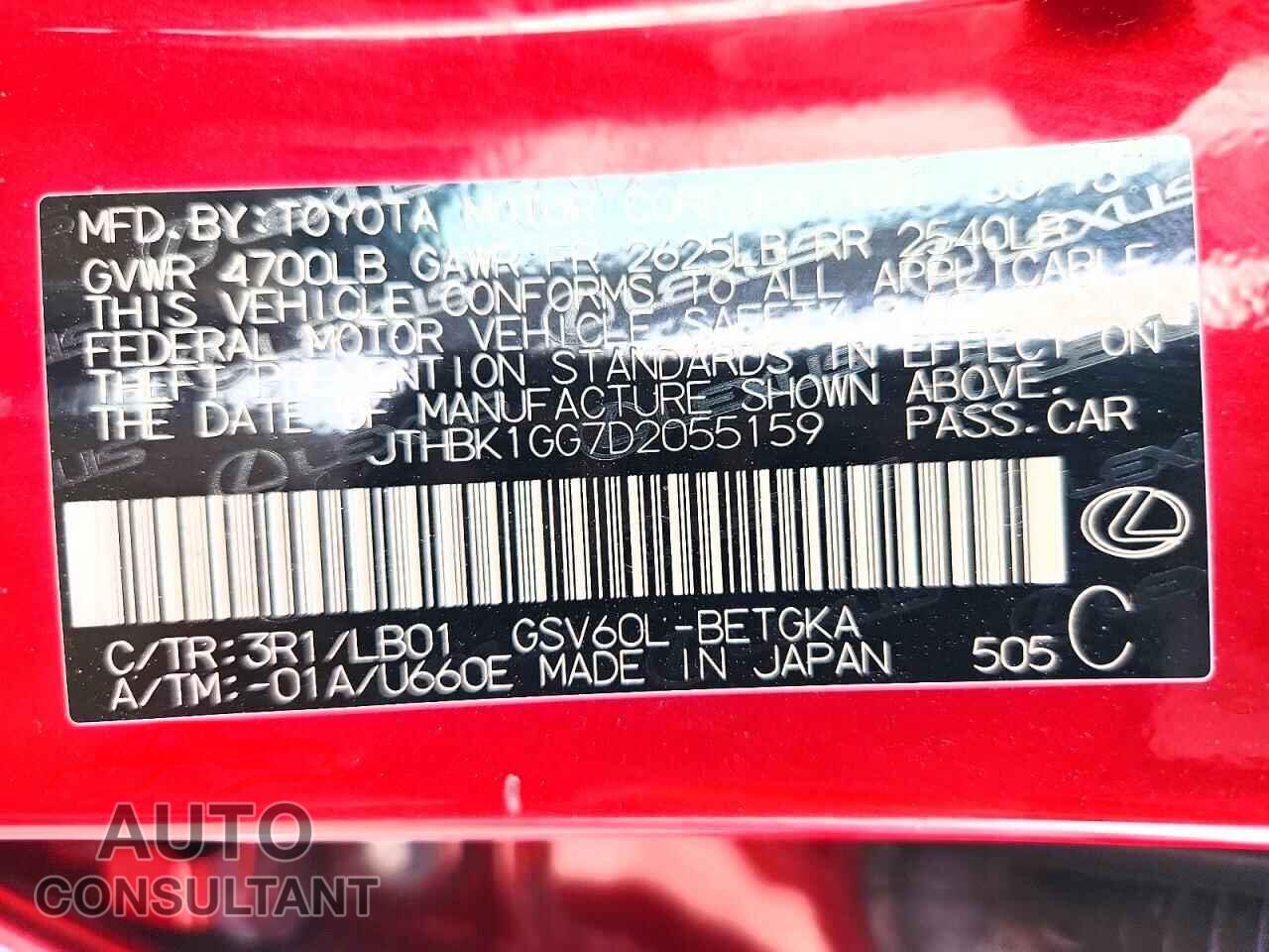 LEXUS ES350 2013 - JTHBK1GG7D2055159