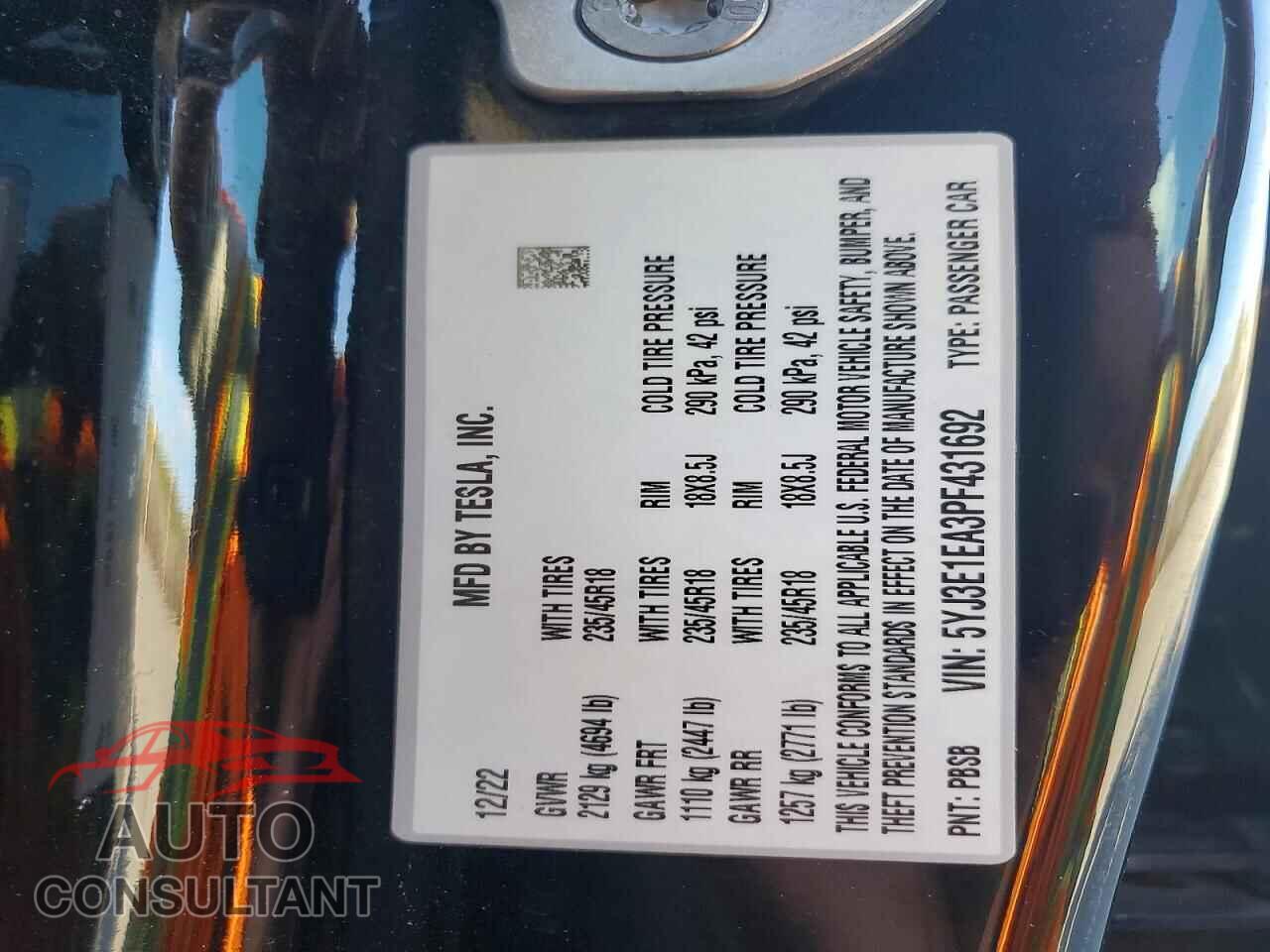 TESLA MODEL 3 2023 - 5YJ3E1EA3PF431692