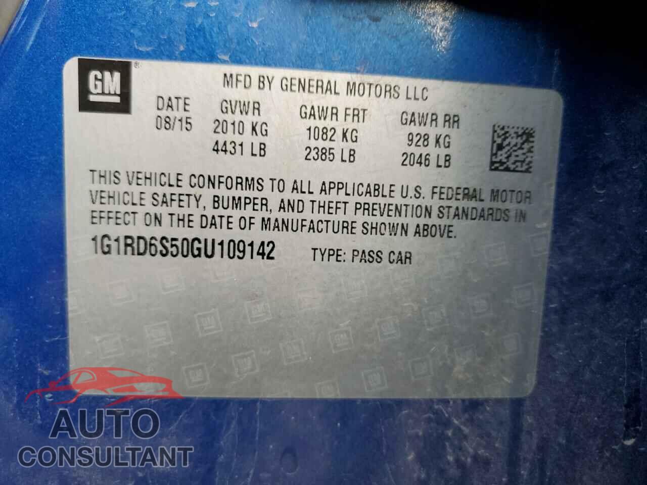 CHEVROLET VOLT 2016 - 1G1RD6S50GU109142