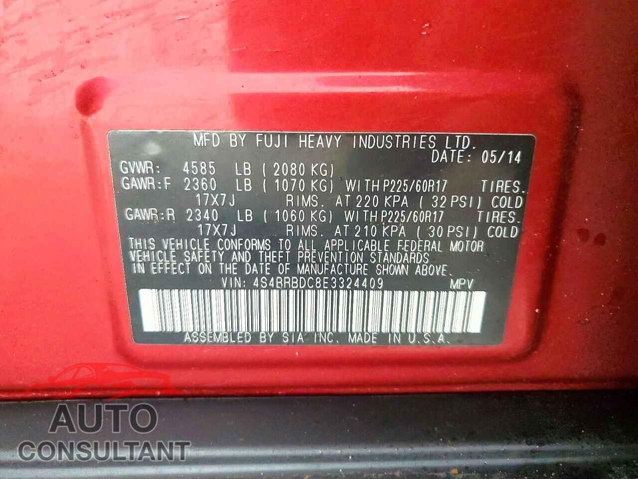 SUBARU OUTBACK 2014 - 4S4BRBDC8E3324409