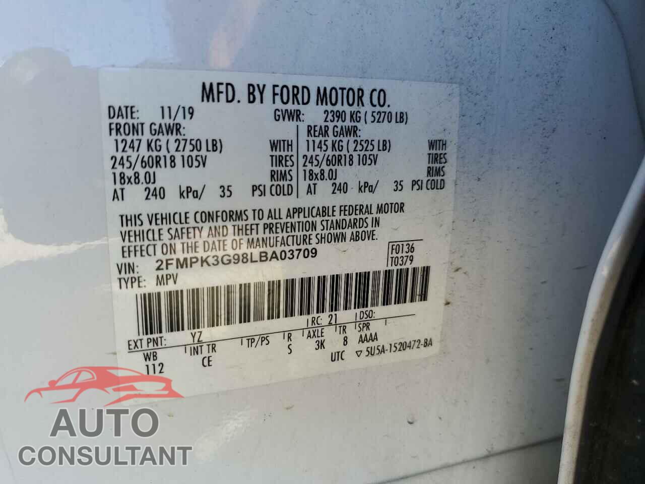 FORD EDGE 2020 - 2FMPK3G98LBA03709