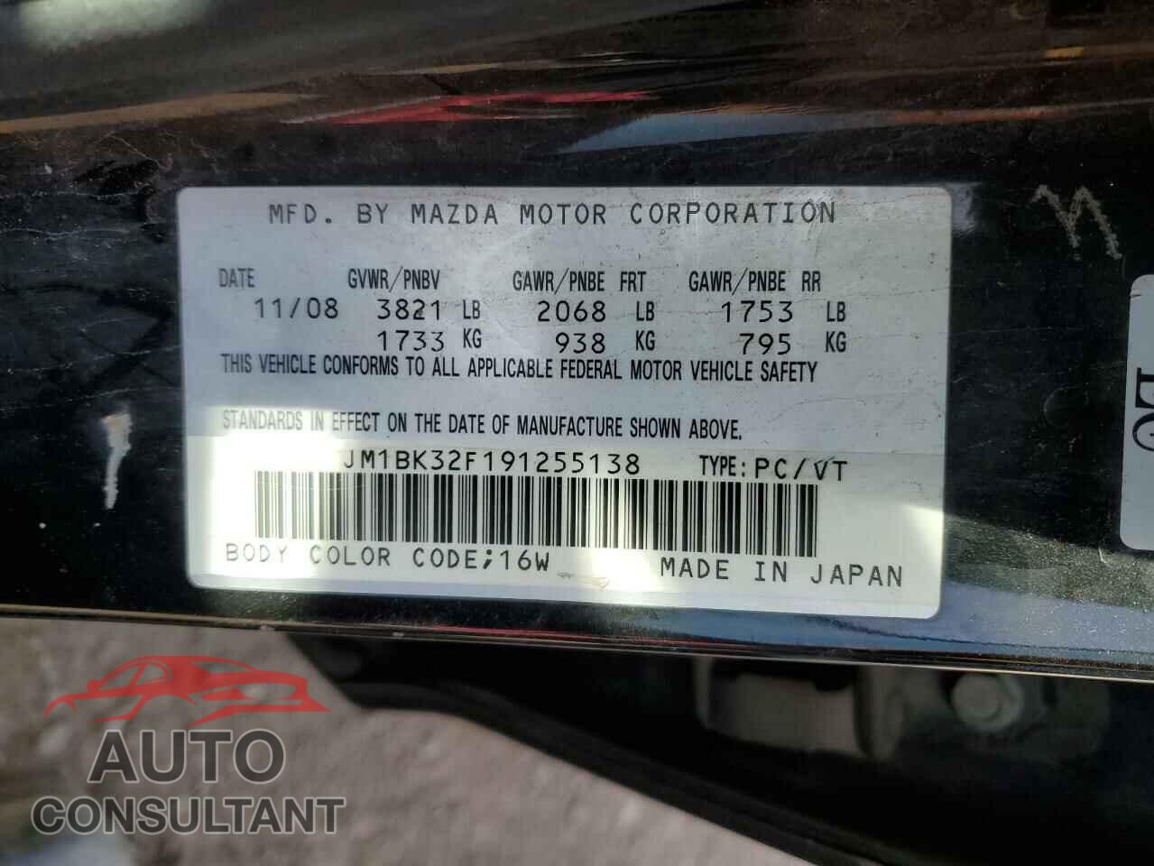 MAZDA 3 2009 - JM1BK32F191255138