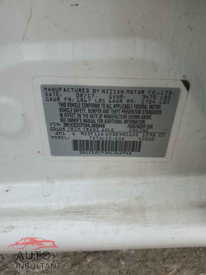 NISSAN VERSA 2017 - 3N1CE2CP3HL360948